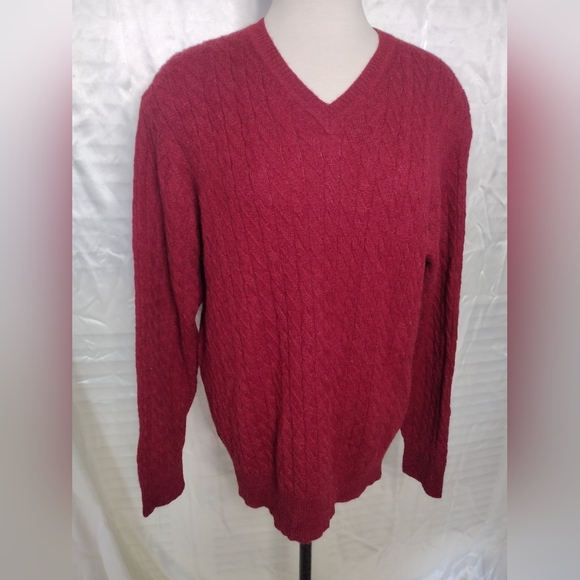 JOSEPH ABBOUD Mens L 100% BABY ALPACA Sweater Burgundy Cable Knit Made in Peru